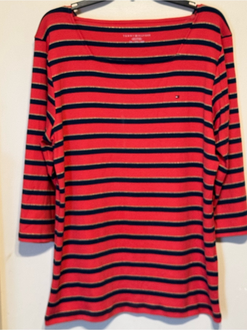 Tommy Hilfiger Square Neckline Long Sleeve Top XXL Preppy Nautical Timeless